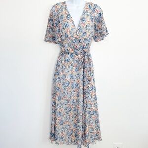 Lauren Ralph Lauren Black Label Georgette Floral Belted Midi Dress Size 10